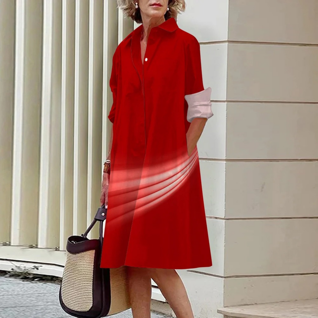 VIDA Grünes lockeres Patchwork-Blusenkleid
