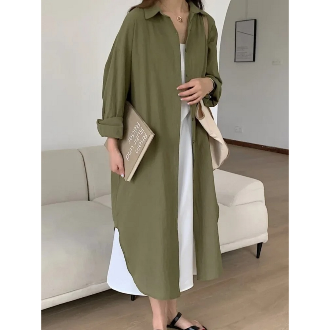 VIDA Rosa V-Ausschnitt Revers Knopf blusenkleid