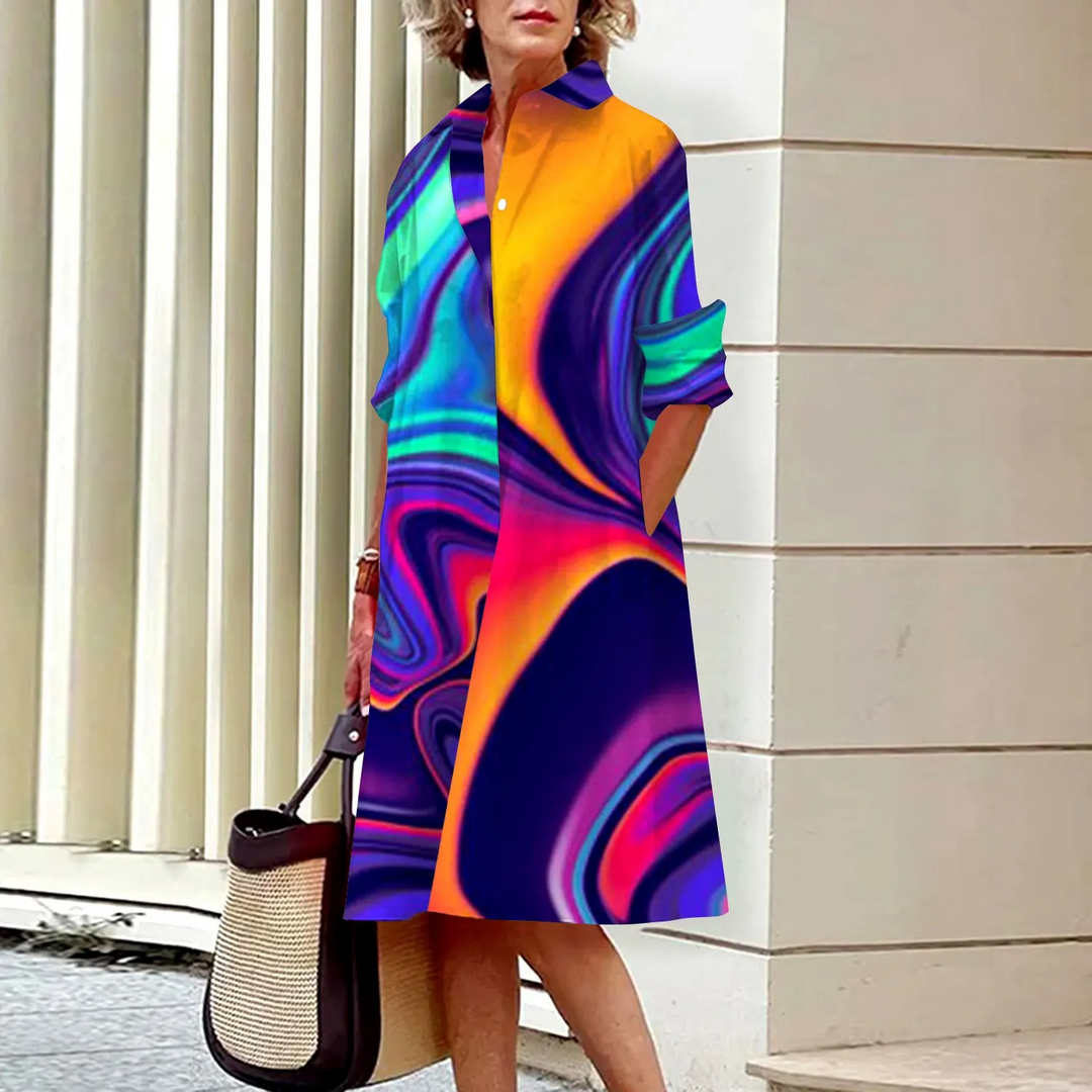 VIDA Grünes Blusenkleid mit geometrischem Aufschlag
