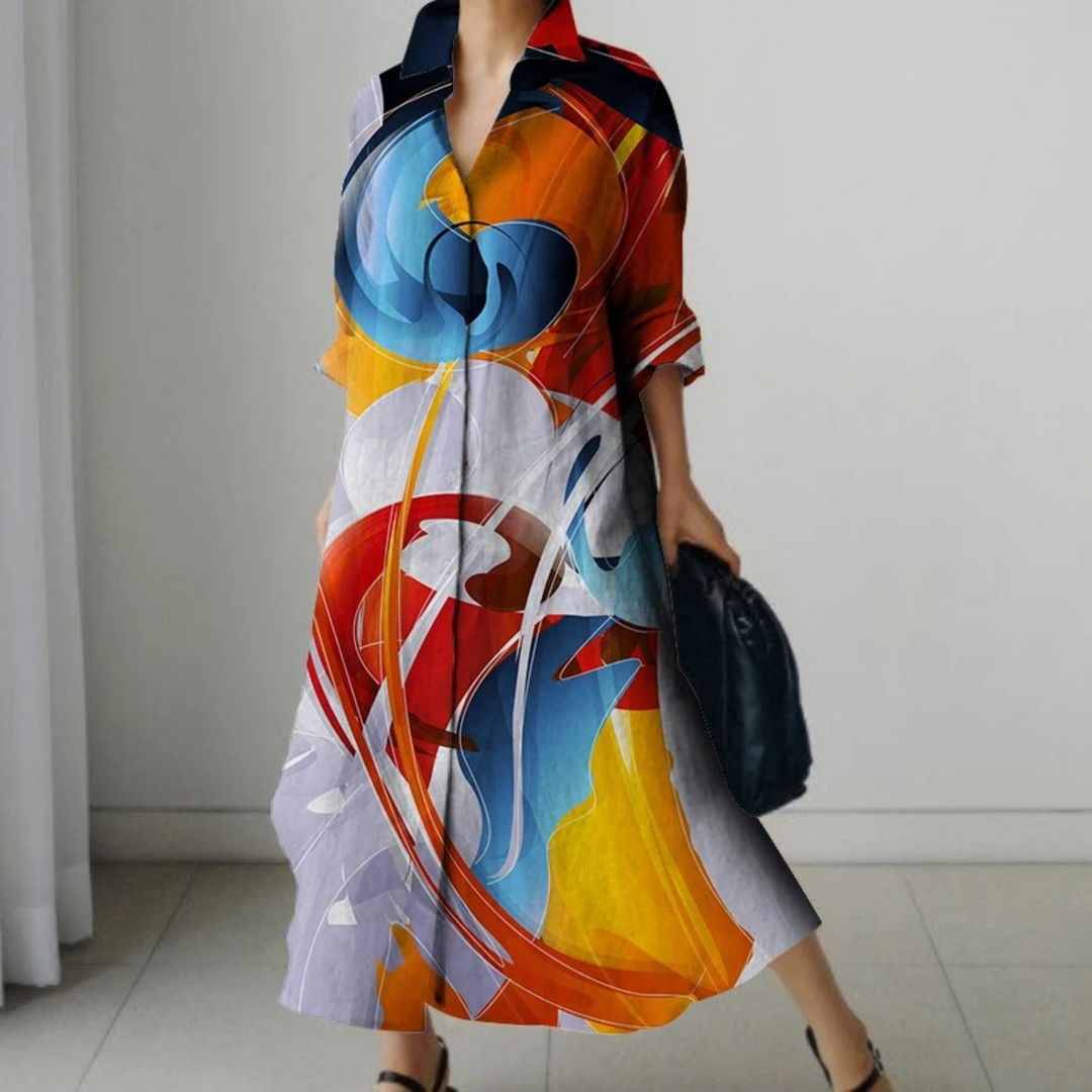 VIDA khakifarbenes Blusenkleid mit Leopardenmuster im Business-Stil