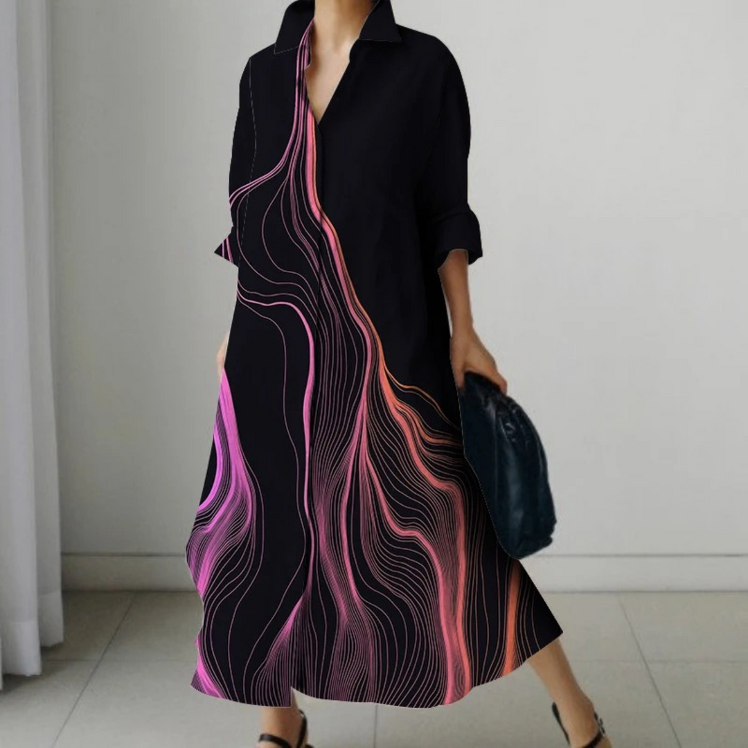 VIDA khakifarbenes Blusenkleid mit Leopardenmuster im Business-Stil
