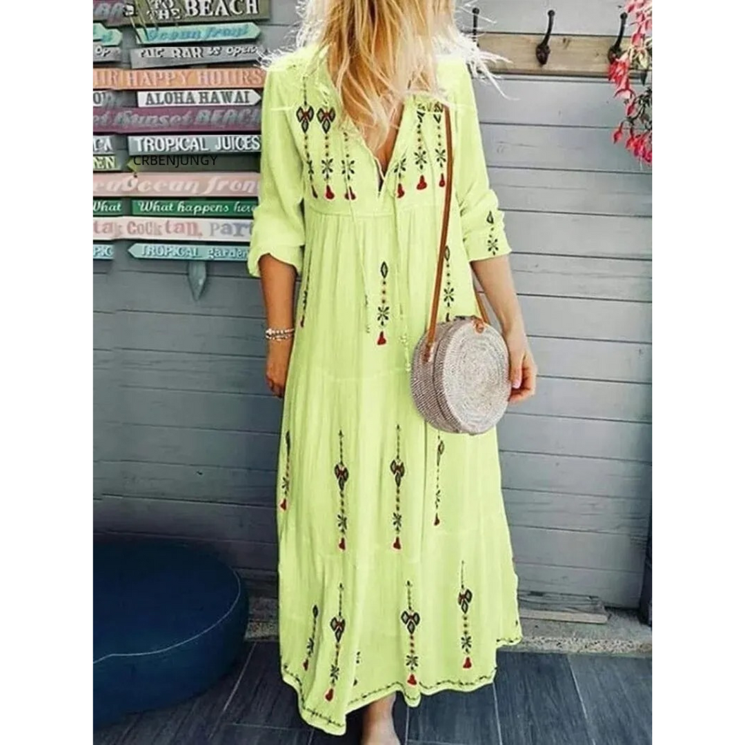VIDA Langärmeliges Blusenkleid mit V-Ausschnitt und Blumendruck