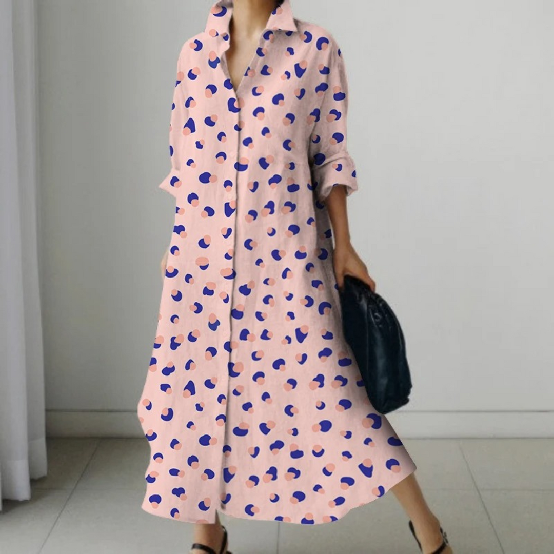 VIDA khakifarbenes Blusenkleid mit Leopardenmuster im Business-Stil