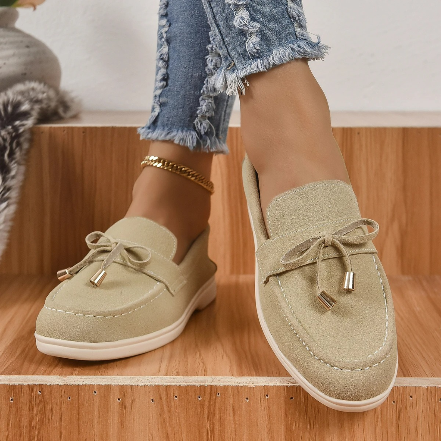 VIDA Schmetterlings Knoten Slip On Stil Lila Damen Loafer