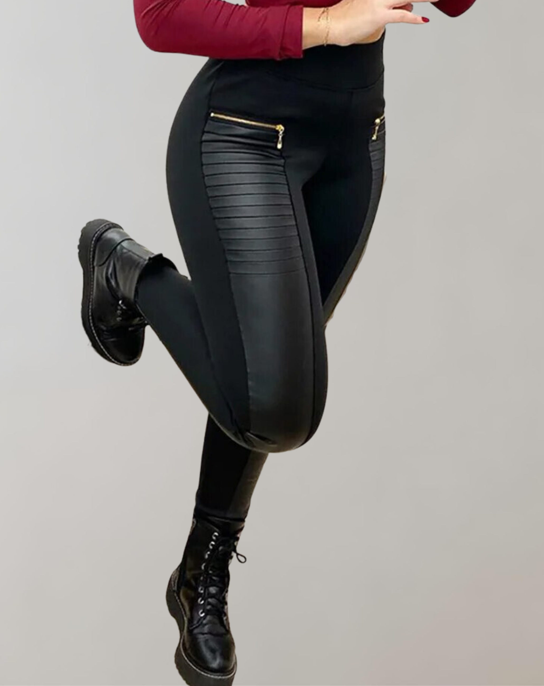 Liora | Skinny Pants mit Kontrast-Reißverschlüssen und Hoher Taille für Frauen