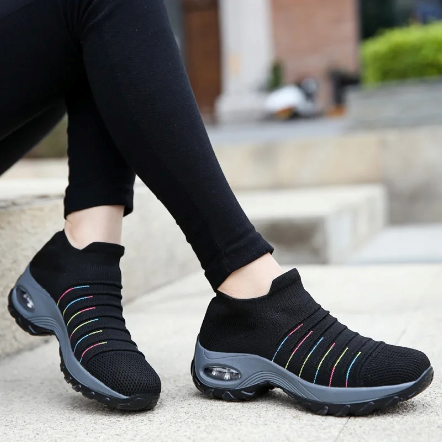 VIDA Bequemes Geripptes Sockengewebe Damen Wanderschuhe