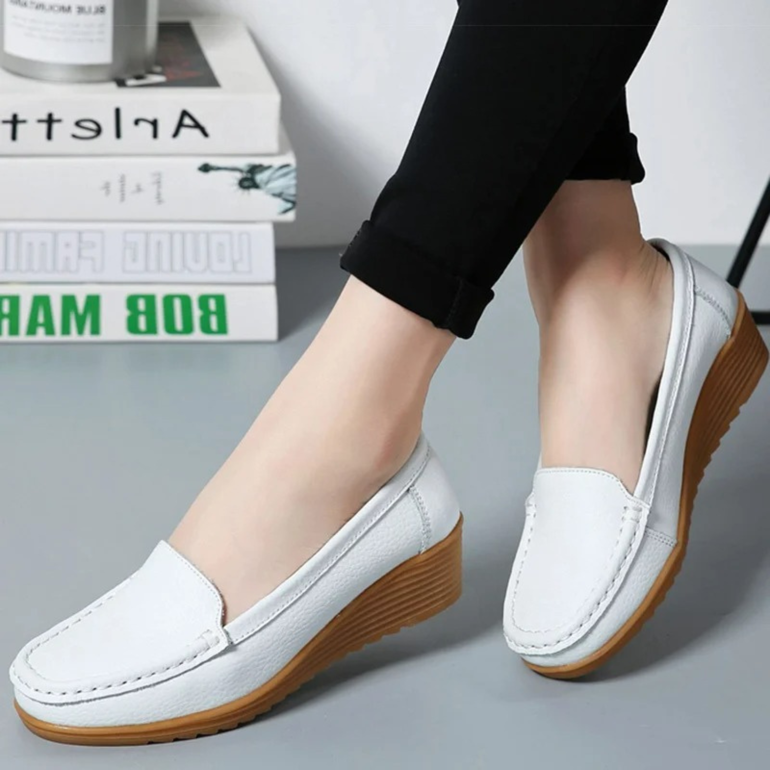 VIDA Keilabsatz handgefertigtes Leder Damen Loafer