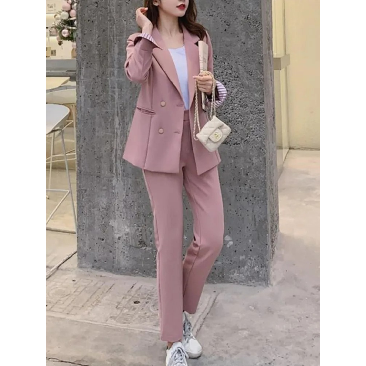 VIDA Rosa Blau Schwarz Bürostil Blazer und Hose Set