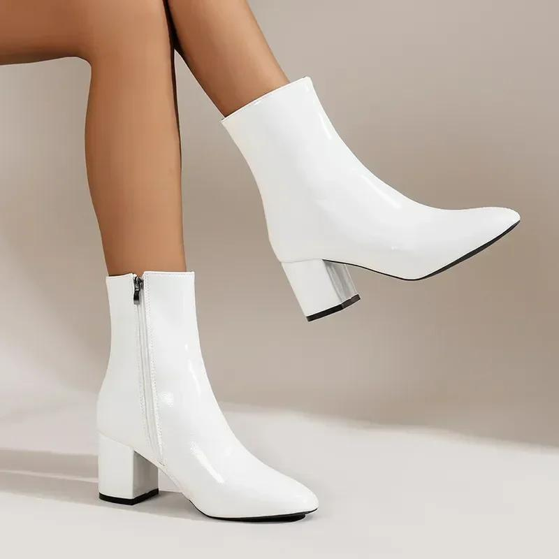Wolgena - Damen Kunstleder Stiefeletten - Blockabsatz, Minimalistisches Design