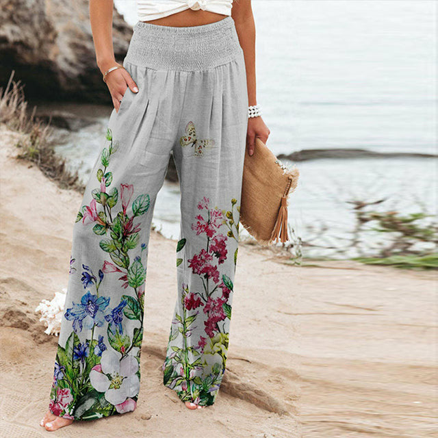Lina | Blumenhose mit Weitem Bein und Femininem Stil für Frauen