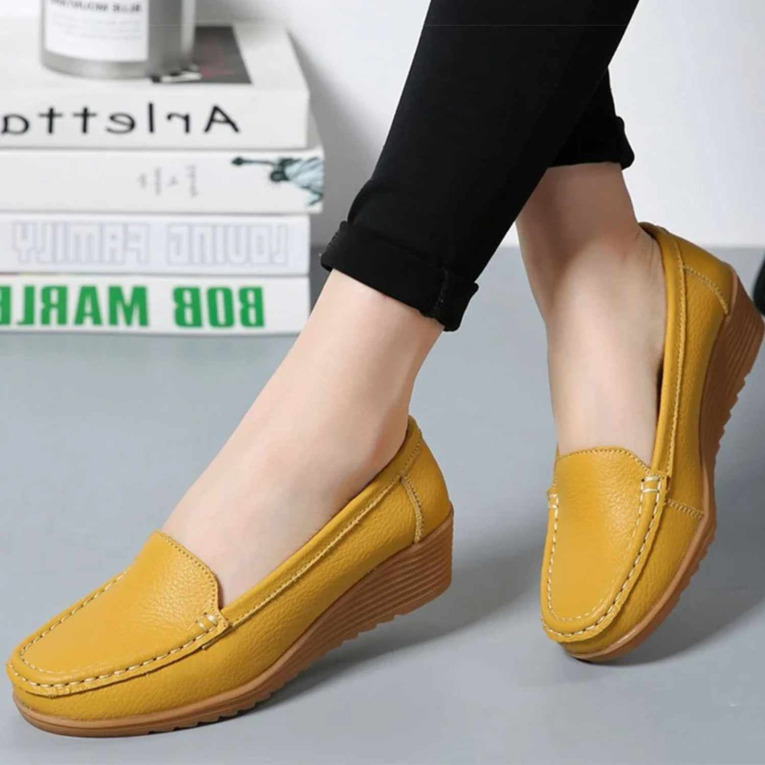 VIDA Keilabsatz handgefertigtes Leder Damen Loafer