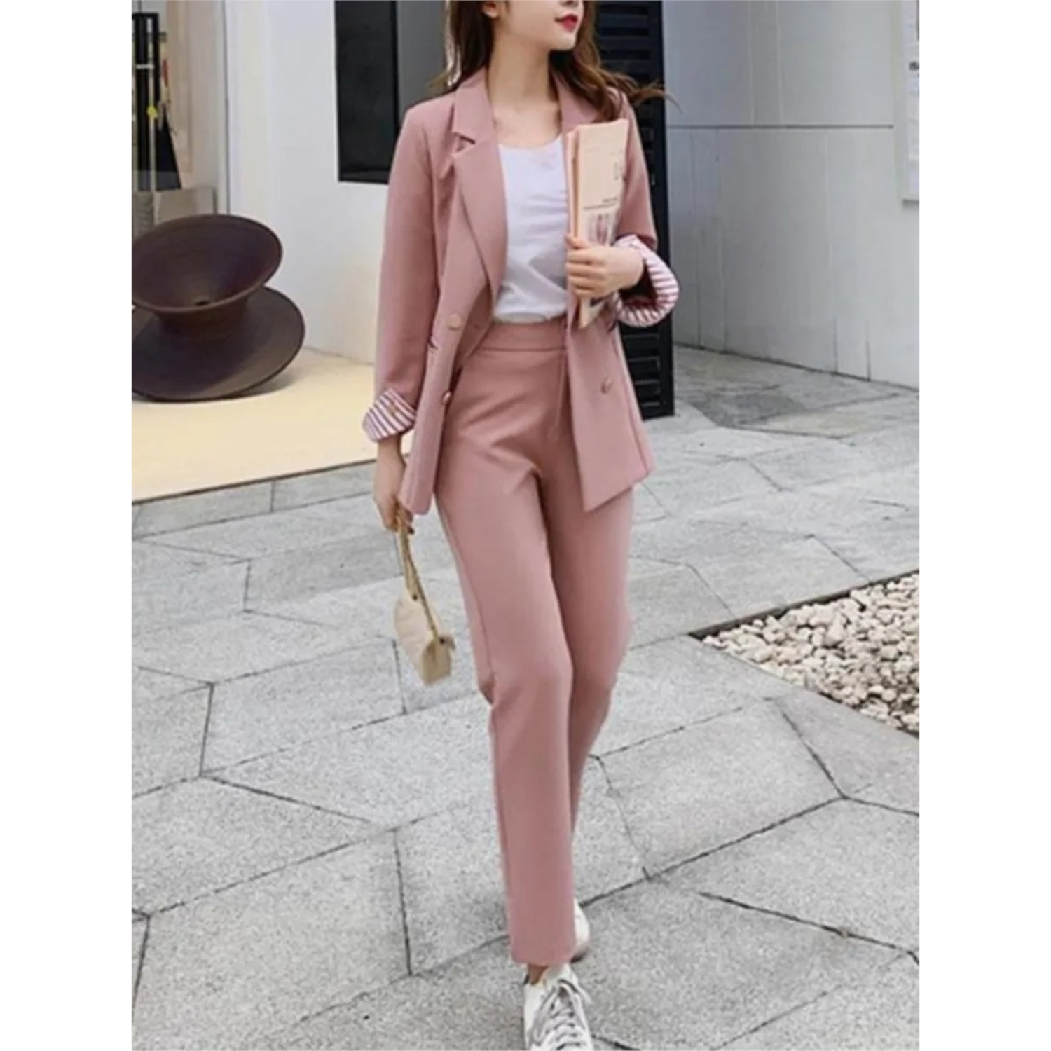 VIDA Rosa Blau Schwarz Bürostil Blazer und Hose Set