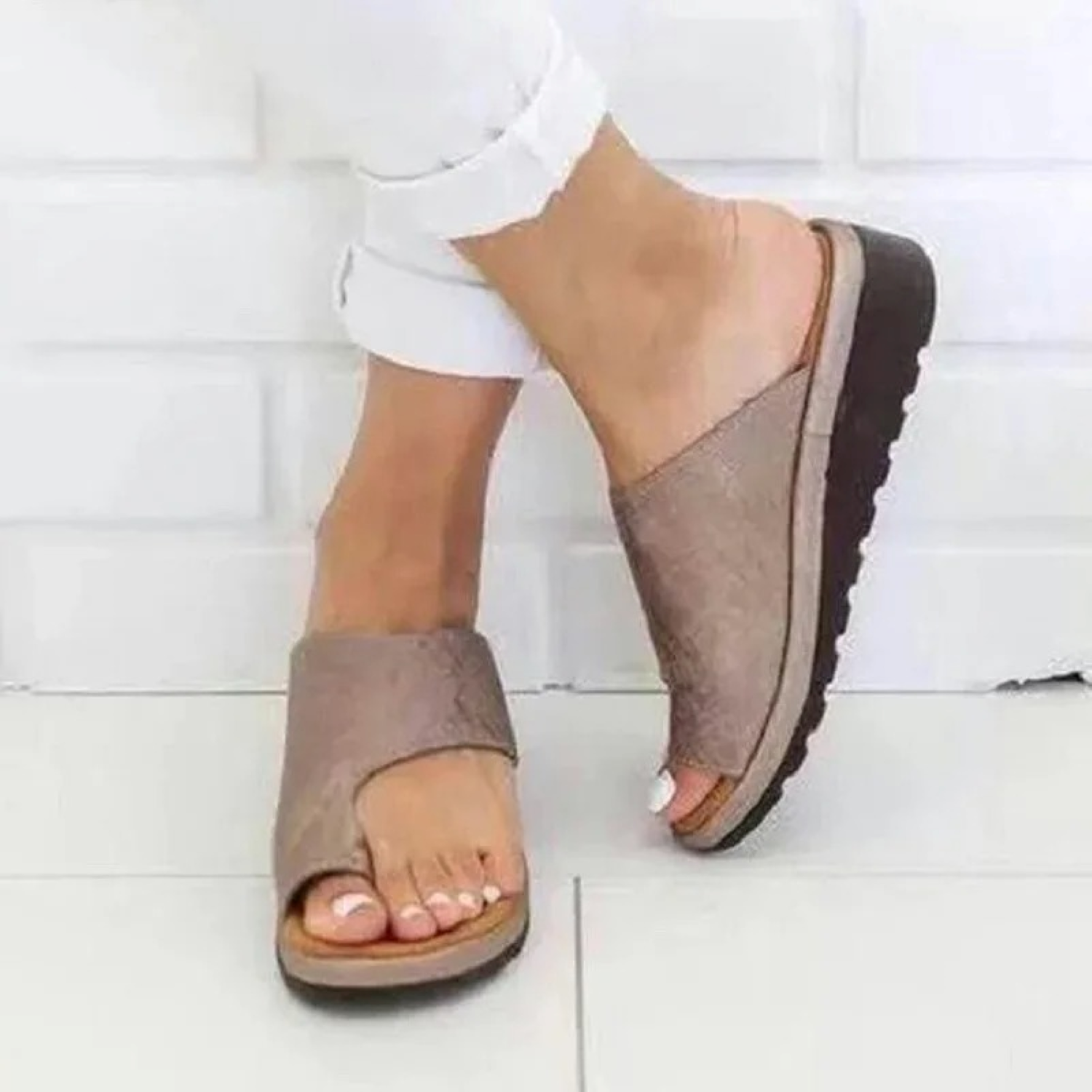 VIDA Dicke Sohle orthopädische PU-Leder Damen Pantoletten