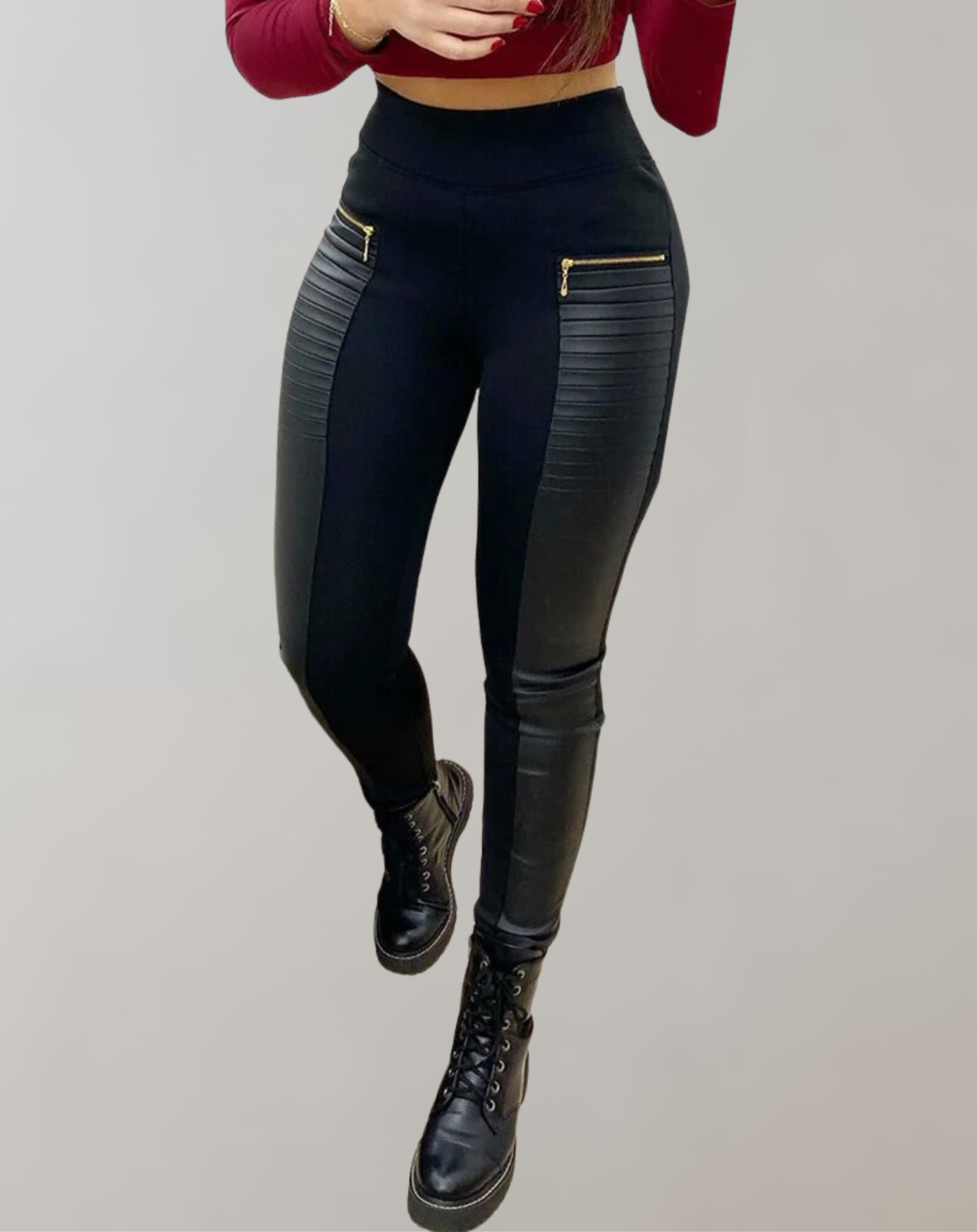 Liora | Skinny Pants mit Kontrast-Reißverschlüssen und Hoher Taille für Frauen