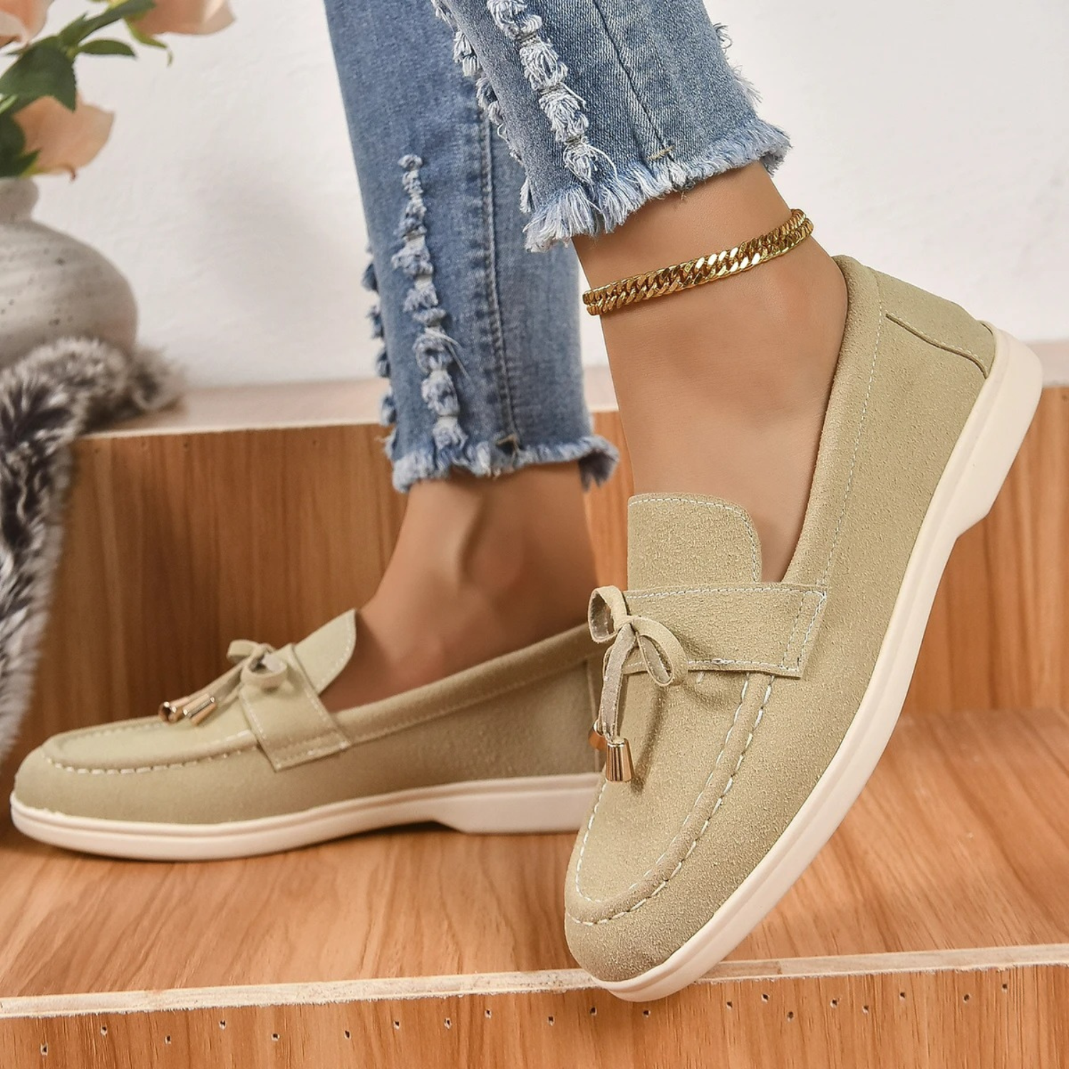 VIDA Schmetterlings Knoten Slip On Stil Lila Damen Loafer
