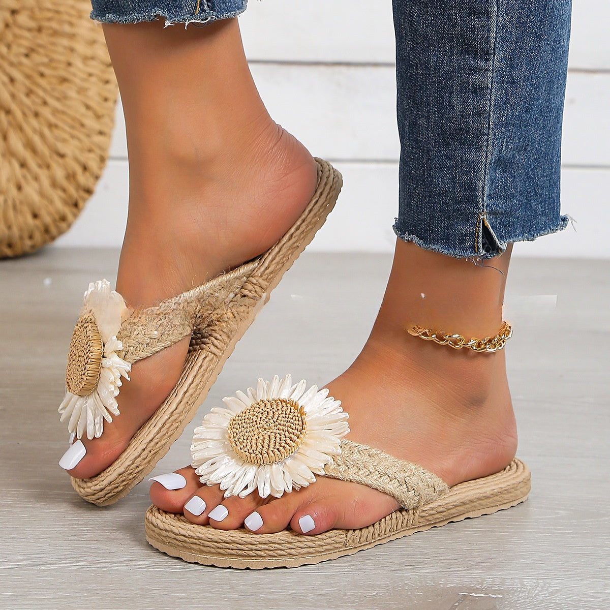 Liora | Flache Schuhe mit Atmungsaktivem Leinen und Blumenmuster für Frauen