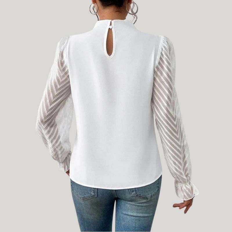 Zephyr | Bluse mit Hohem Kragen und Transparenten Puffärmeln