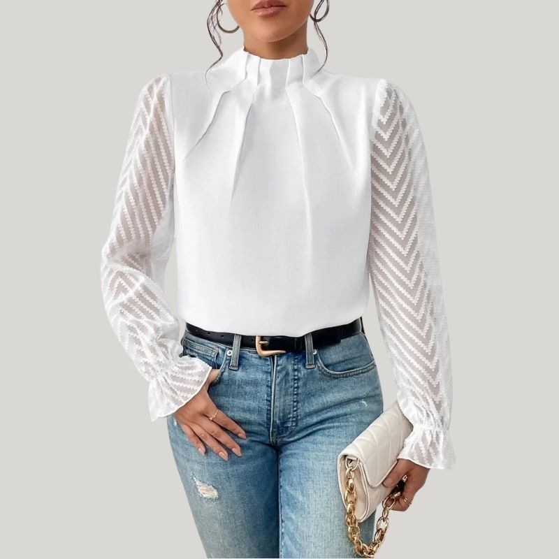 Zephyr | Bluse mit Hohem Kragen und Transparenten Puffärmeln