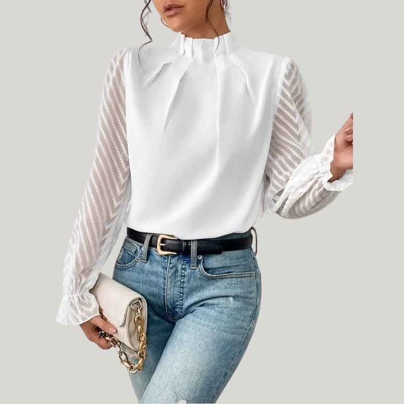 Zephyr | Bluse mit Hohem Kragen und Transparenten Puffärmeln