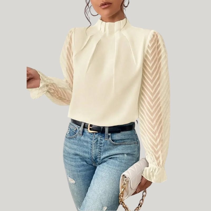 Zephyr | Bluse mit Hohem Kragen und Transparenten Puffärmeln