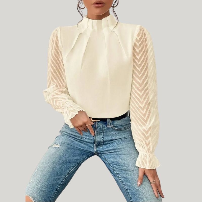 Zephyr | Bluse mit Hohem Kragen und Transparenten Puffärmeln