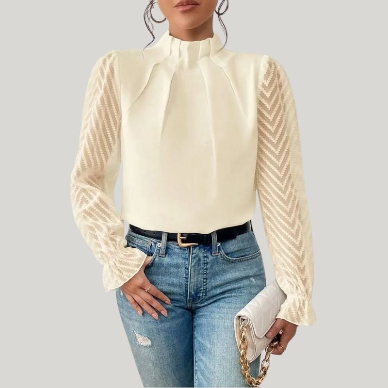 Zephyr | Bluse mit Hohem Kragen und Transparenten Puffärmeln