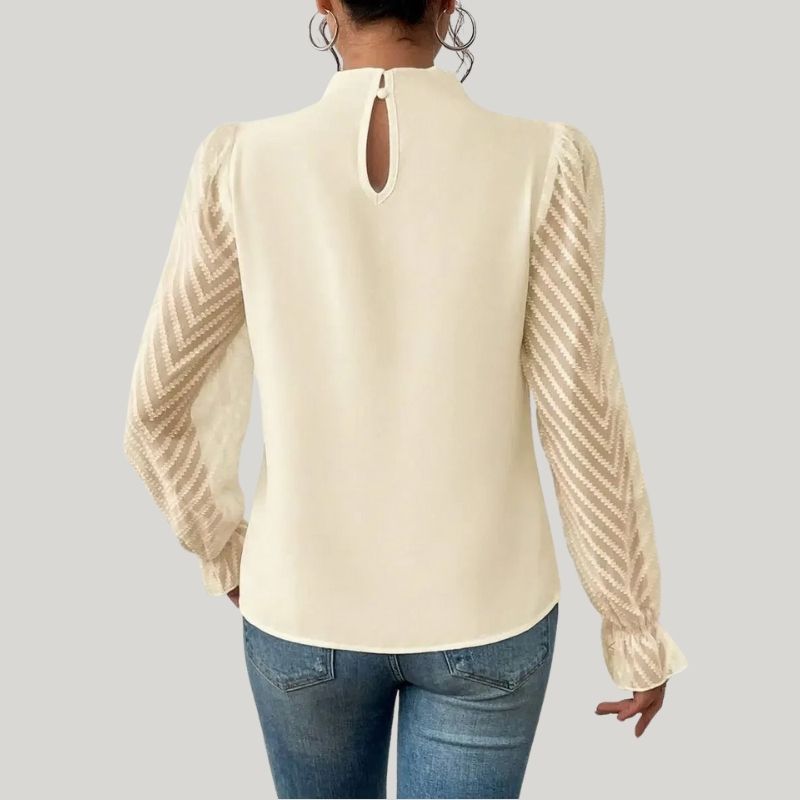 Zephyr | Bluse mit Hohem Kragen und Transparenten Puffärmeln