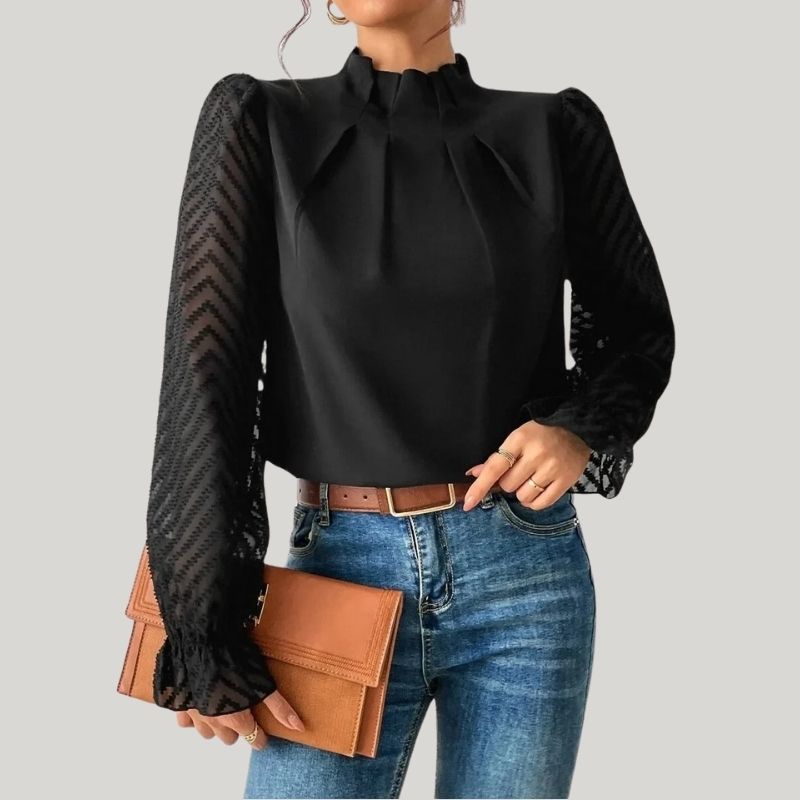 Zephyr | Bluse mit Hohem Kragen und Transparenten Puffärmeln