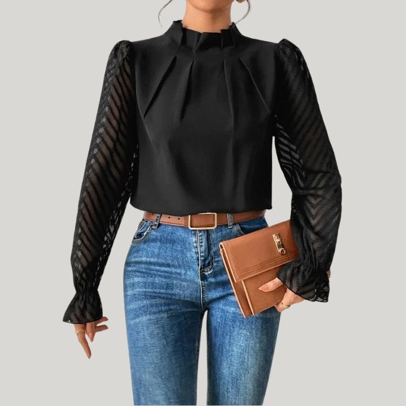 Zephyr | Bluse mit Hohem Kragen und Transparenten Puffärmeln