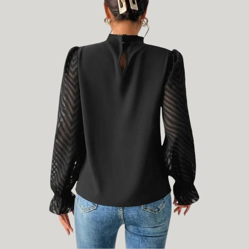 Zephyr | Bluse mit Hohem Kragen und Transparenten Puffärmeln