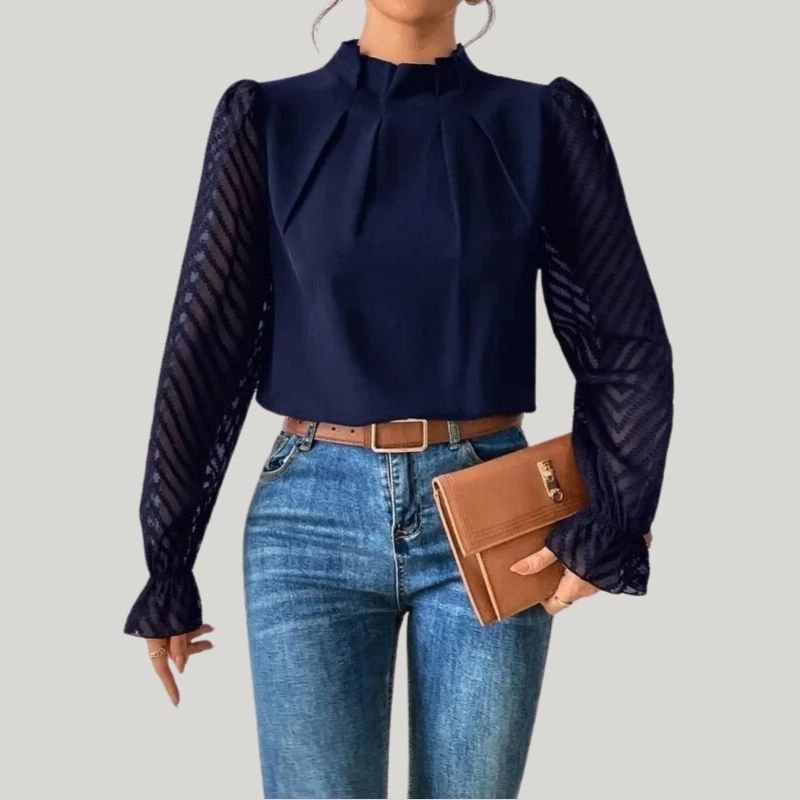 Zephyr | Bluse mit Hohem Kragen und Transparenten Puffärmeln