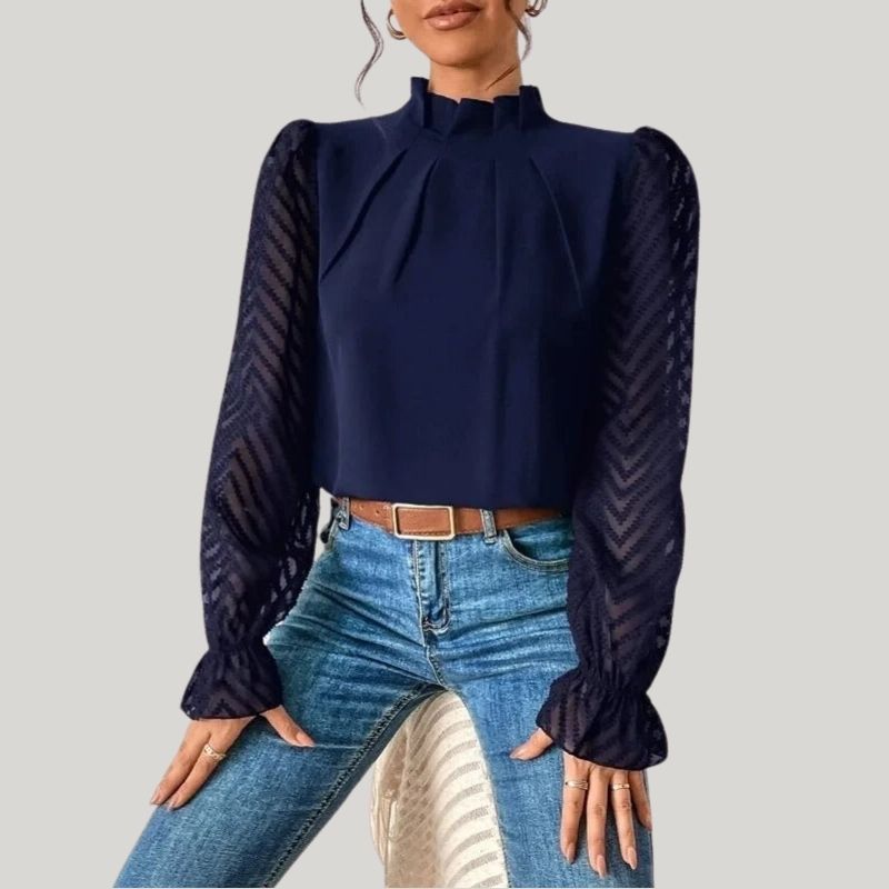 Zephyr | Bluse mit Hohem Kragen und Transparenten Puffärmeln