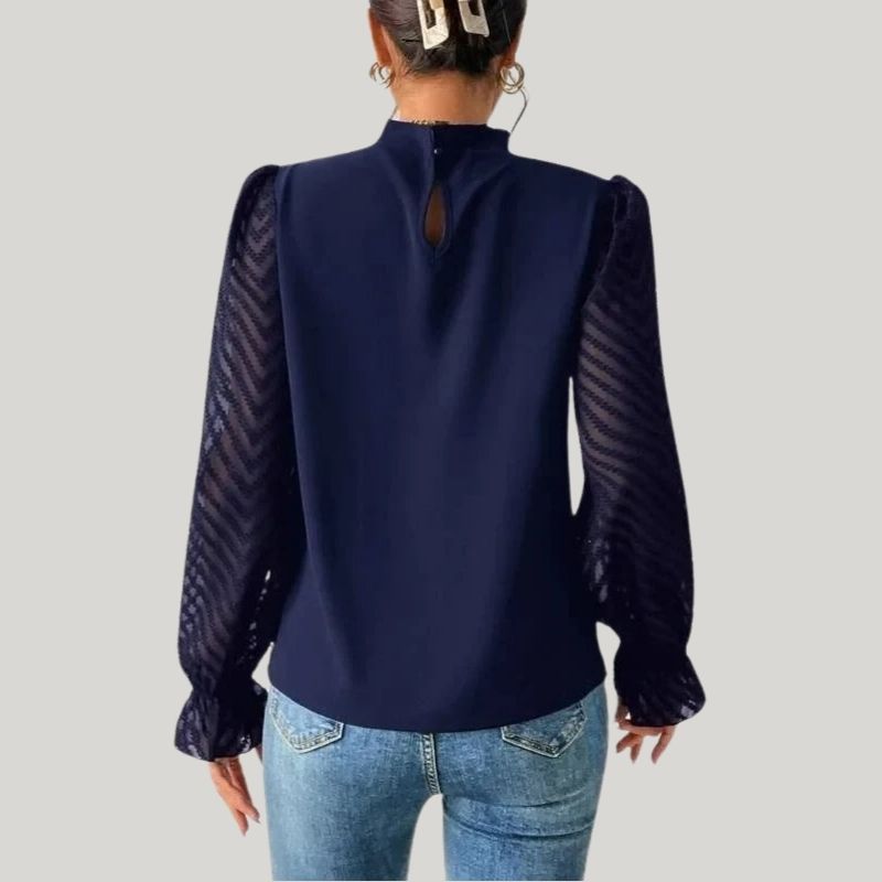Zephyr | Bluse mit Hohem Kragen und Transparenten Puffärmeln