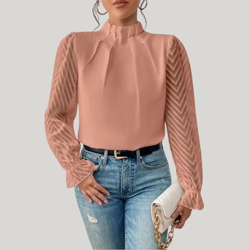 Zephyr | Bluse mit Hohem Kragen und Transparenten Puffärmeln