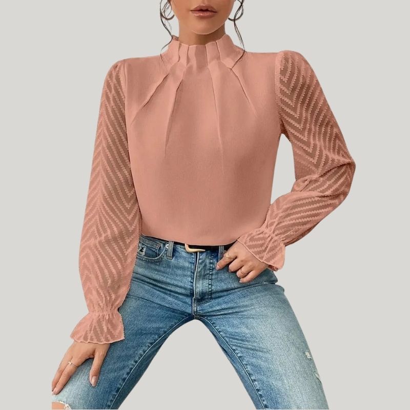 Zephyr | Bluse mit Hohem Kragen und Transparenten Puffärmeln