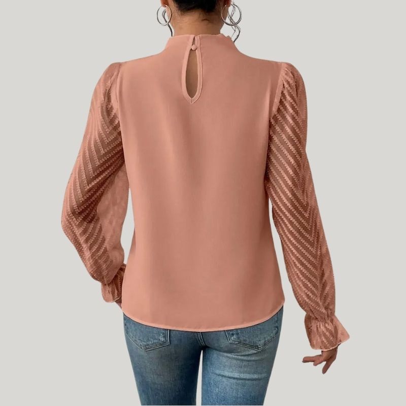 Zephyr | Bluse mit Hohem Kragen und Transparenten Puffärmeln