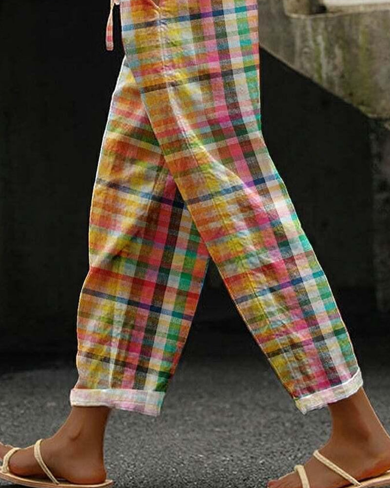 Liora | Loungehose mit Entspannter Passform und Buntem Karomuster für Frauen