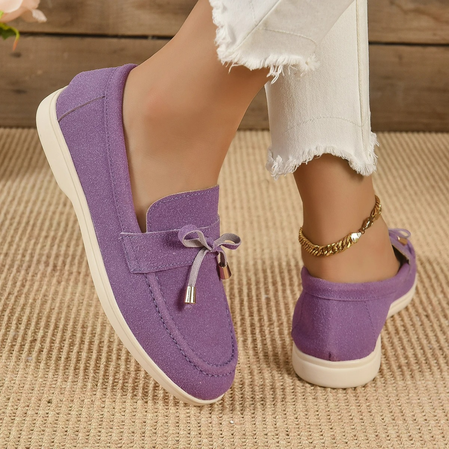 VIDA Schmetterlings Knoten Slip On Stil Lila Damen Loafer