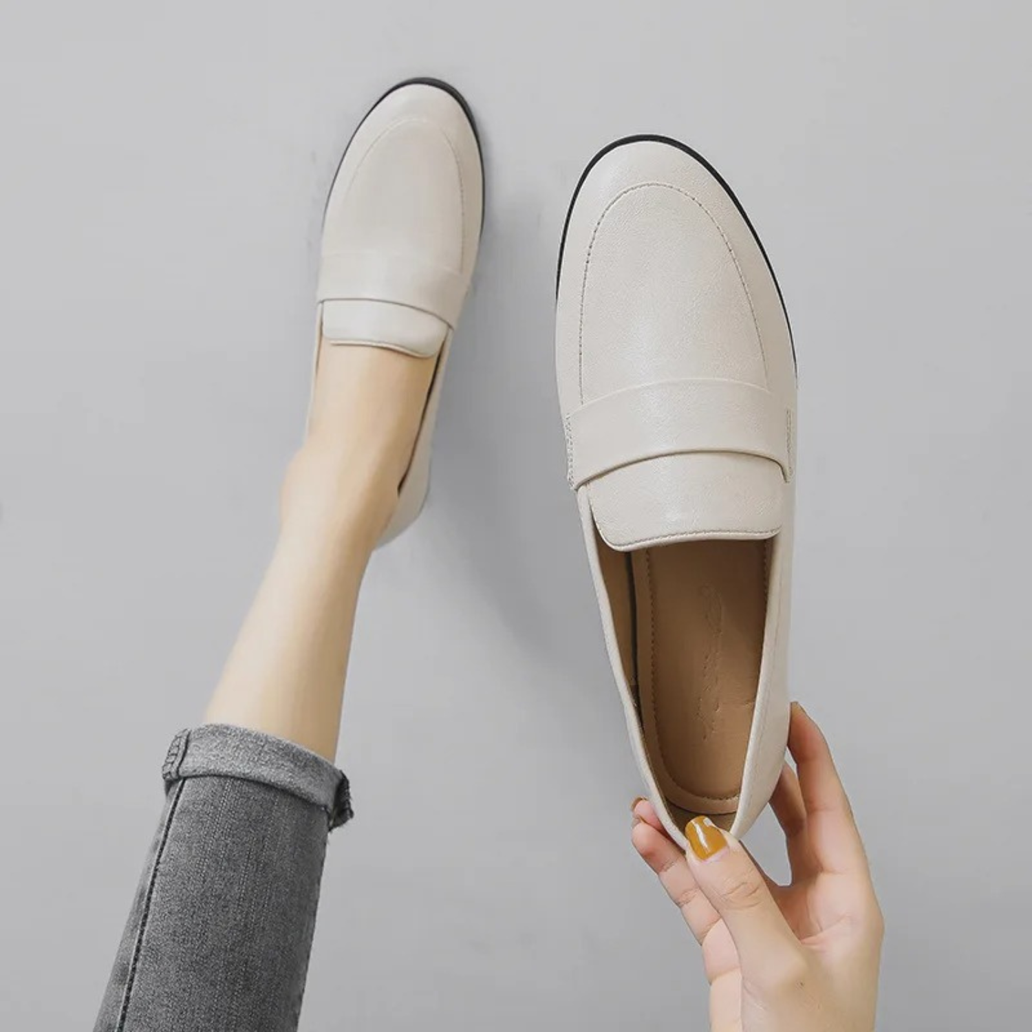 VIDA Slip On Oxford Stil Schwarz Grau Damen Loafer