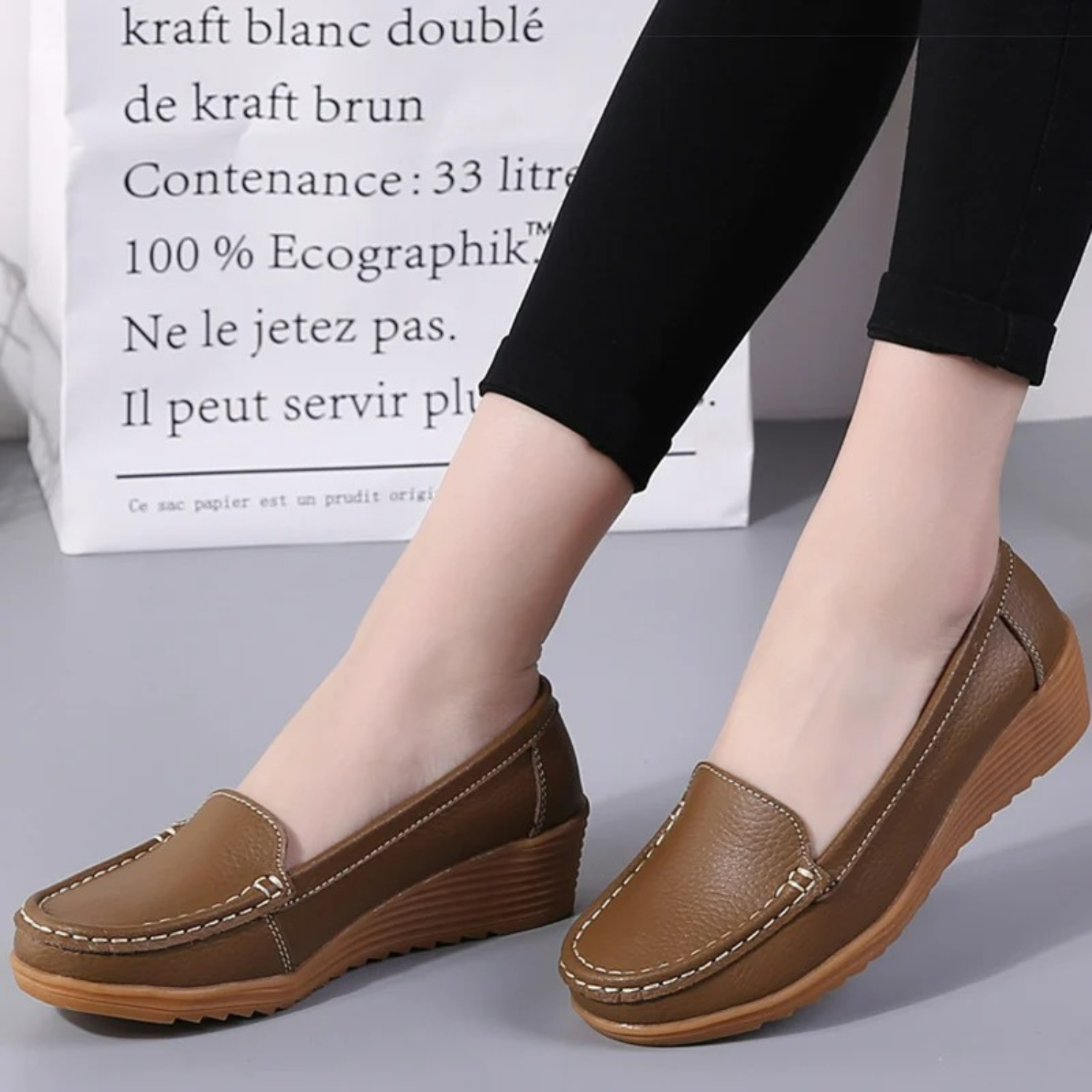 VIDA Keilabsatz handgefertigtes Leder Damen Loafer