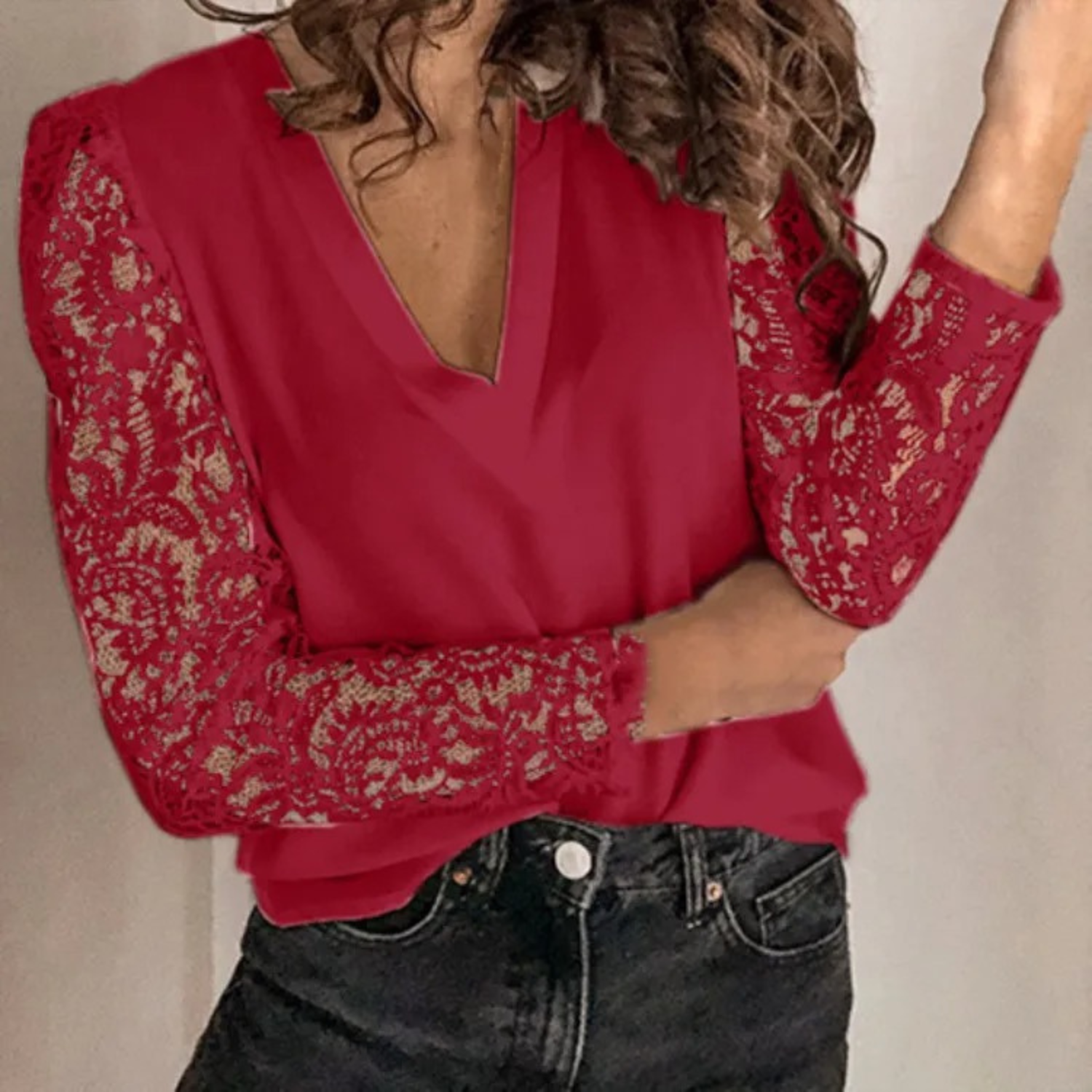 VIDA Elegante violette Chiffon-Bluse mit hohlem Print Damen Blusen