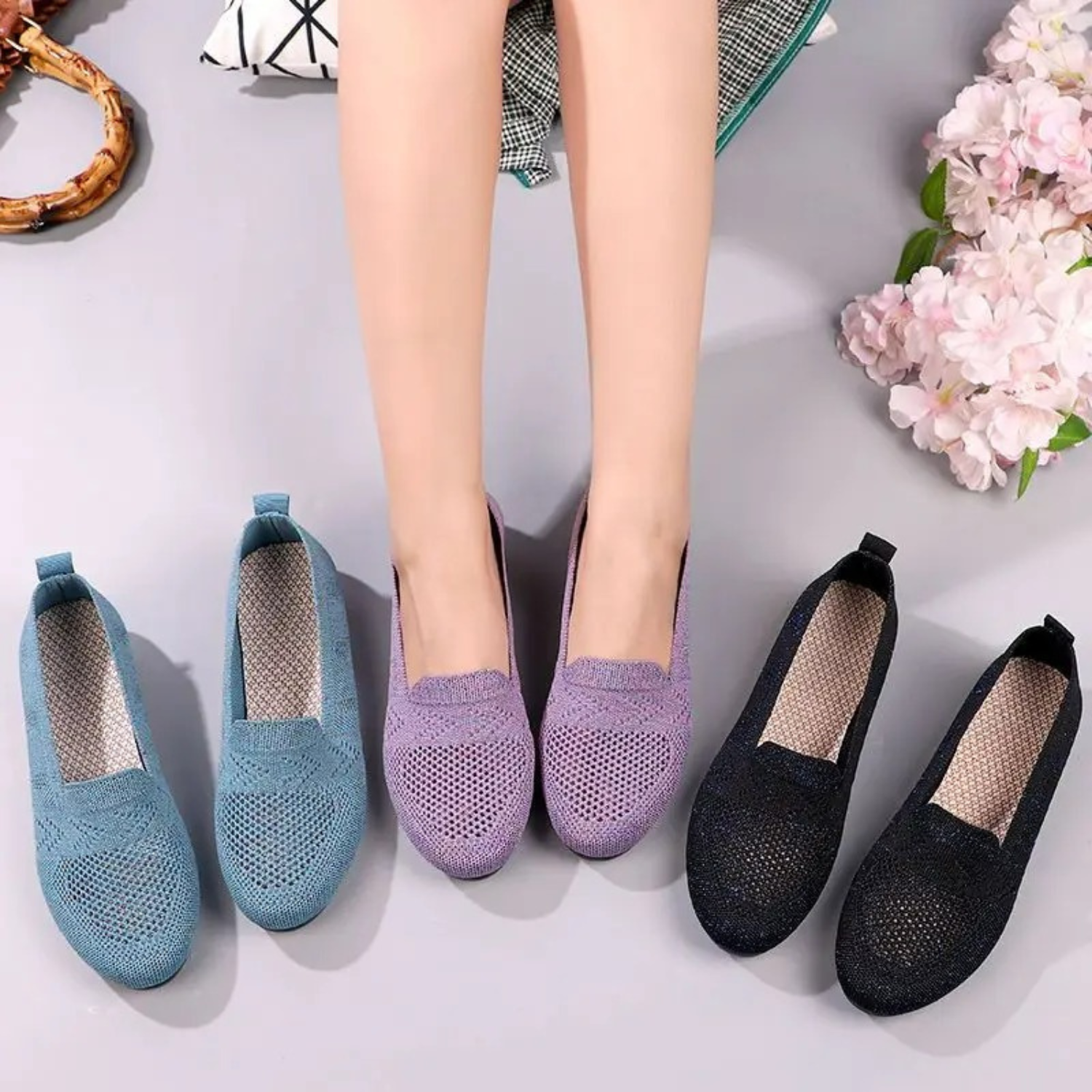 VIDA ausgehöhlt schwarz blau lila Damen loafer
