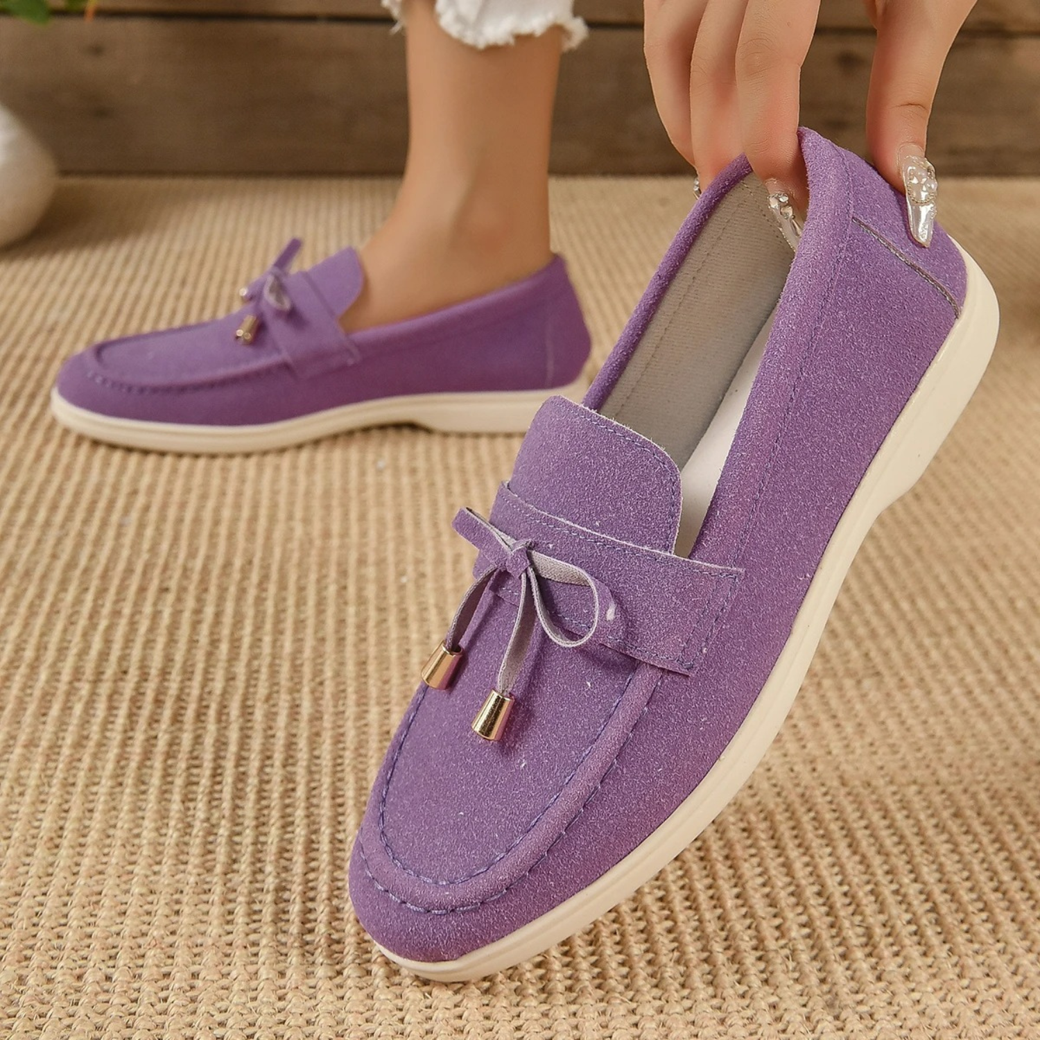 VIDA Schmetterlings Knoten Slip On Stil Lila Damen Loafer
