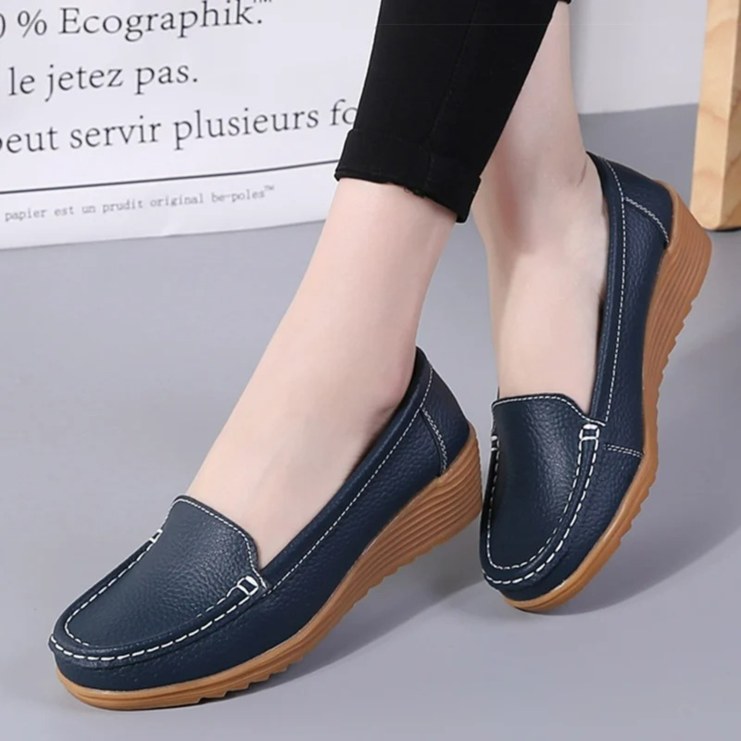 VIDA Keilabsatz handgefertigtes Leder Damen Loafer