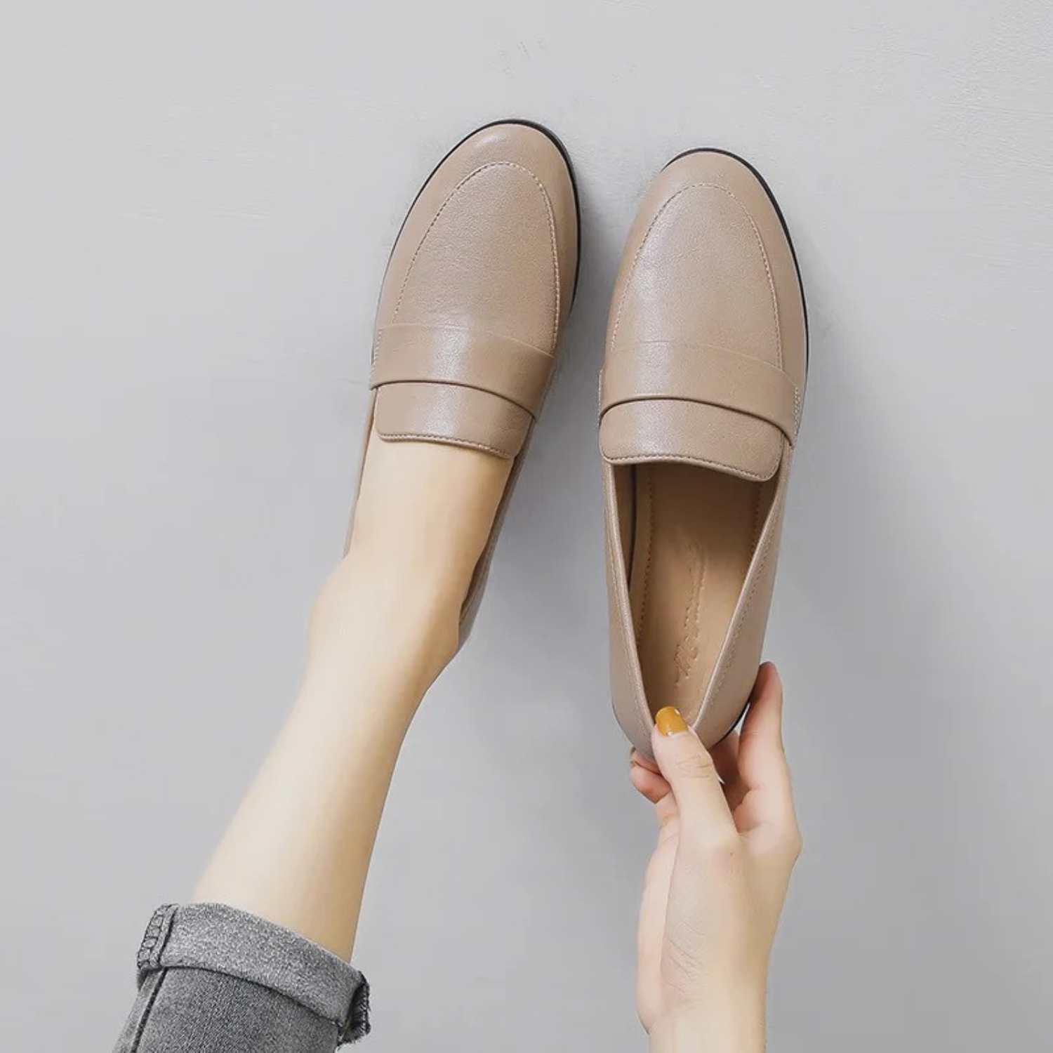 VIDA Slip On Oxford Stil Schwarz Grau Damen Loafer