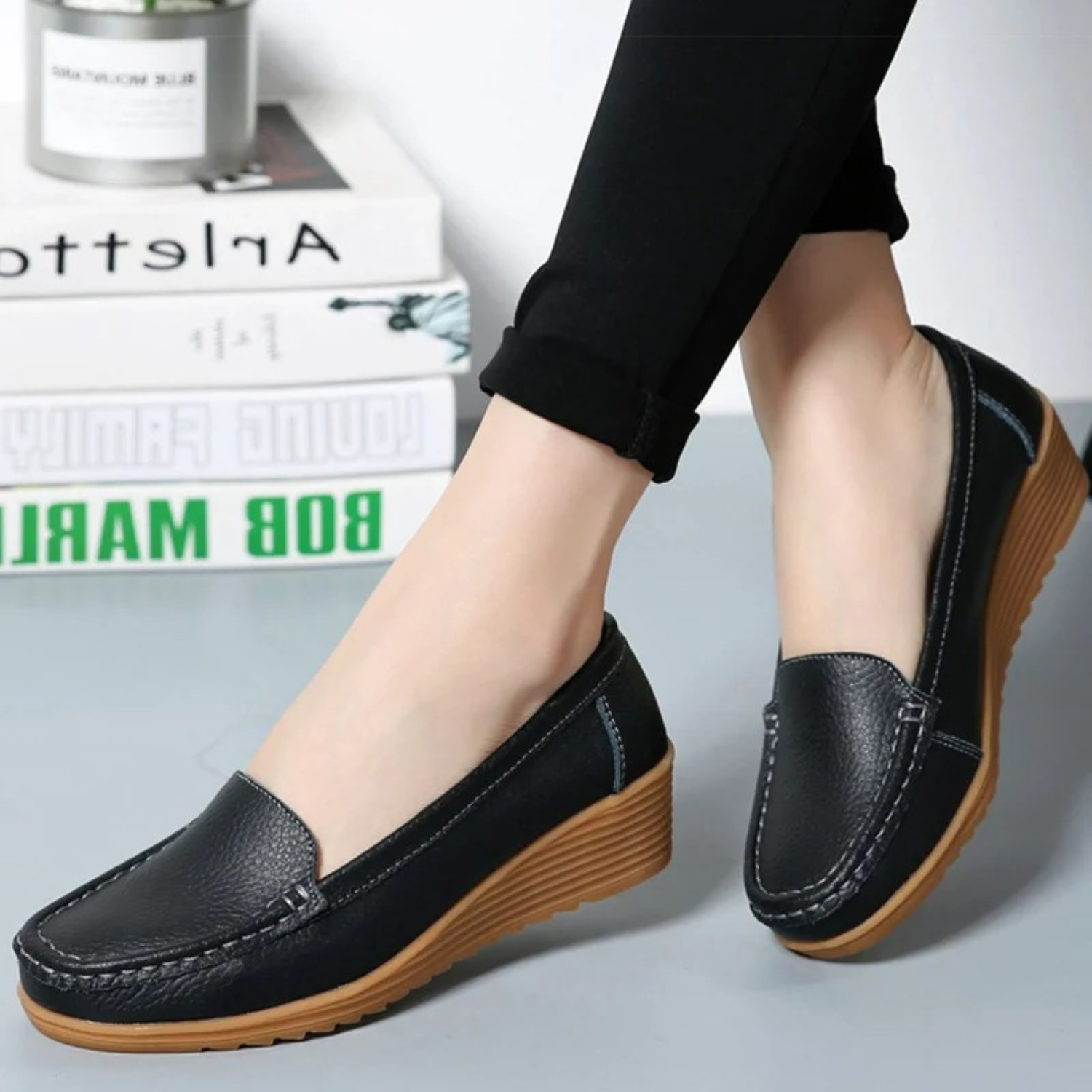 VIDA Keilabsatz handgefertigtes Leder Damen Loafer