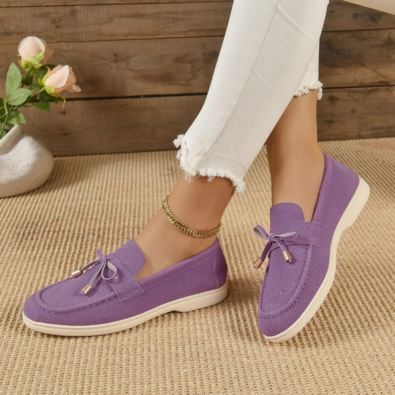 VIDA Schmetterlings Knoten Slip On Stil Lila Damen Loafer