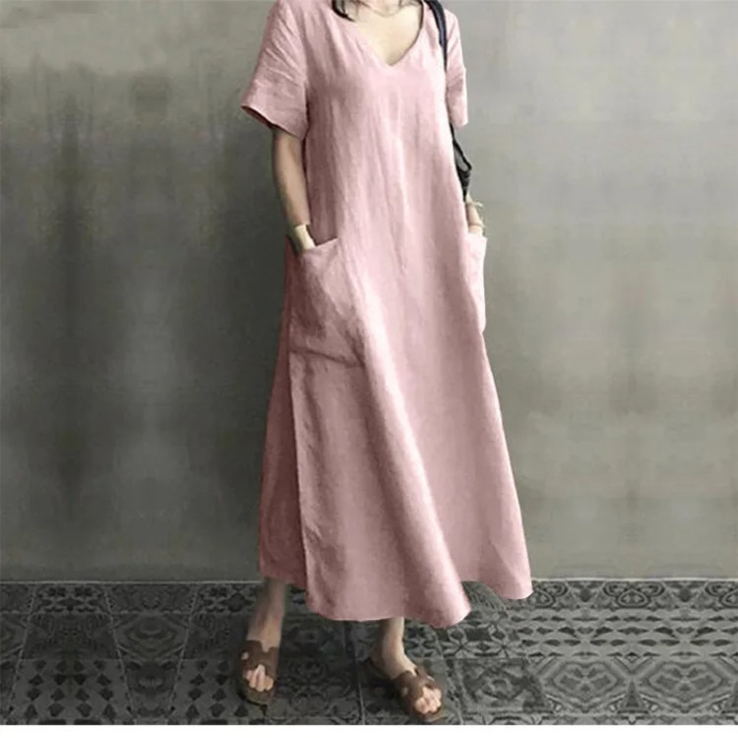 VIDA weißes Baumwollkleid aus einfachem Leinenkleid