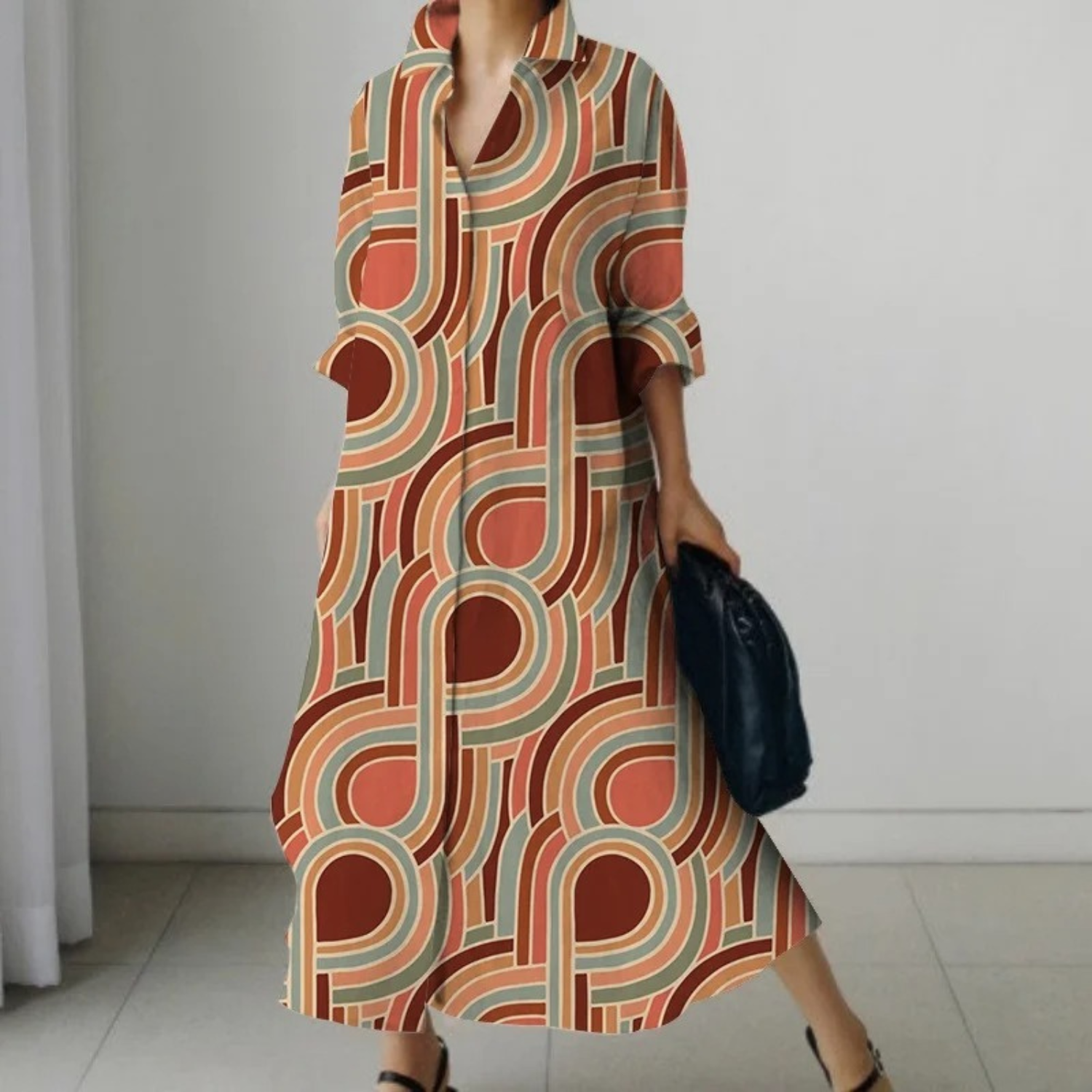 VIDA khakifarbenes Blusenkleid mit Leopardenmuster im Business-Stil