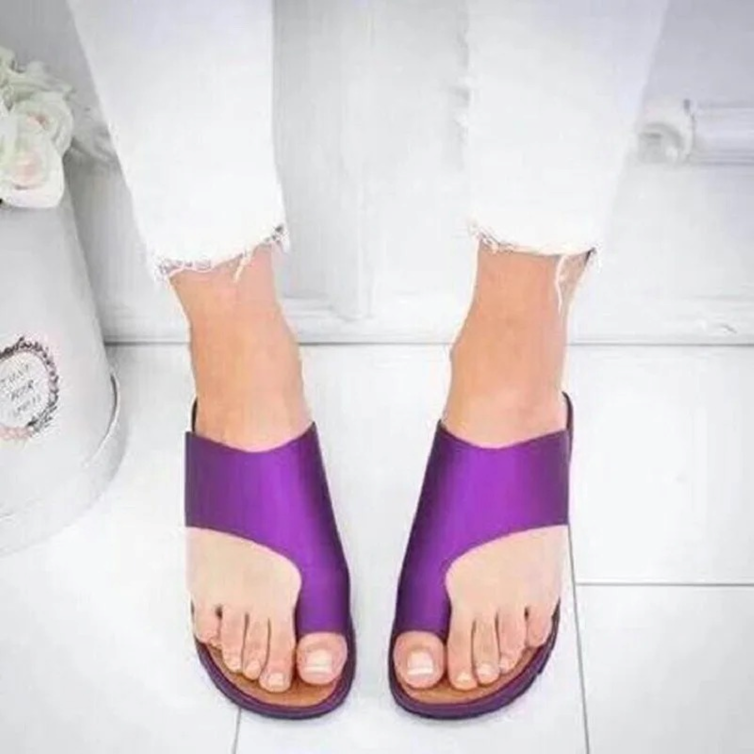 VIDA Dicke Sohle orthopädische PU-Leder Damen Pantoletten